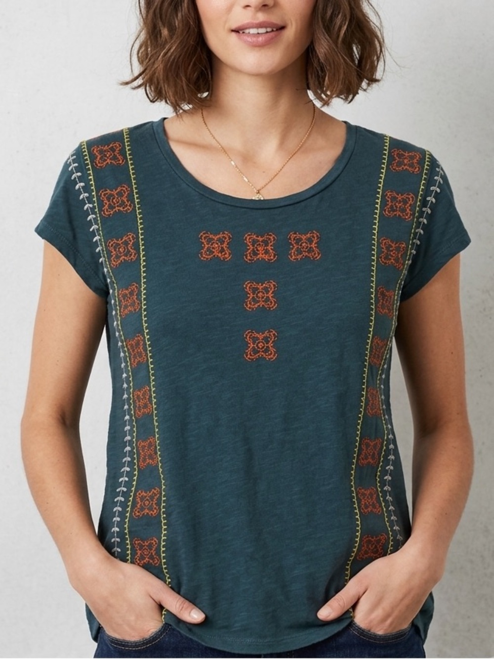 Sonoma Teal Embroidered Cotton Short-Sleeve Tee Shirt Size Medium